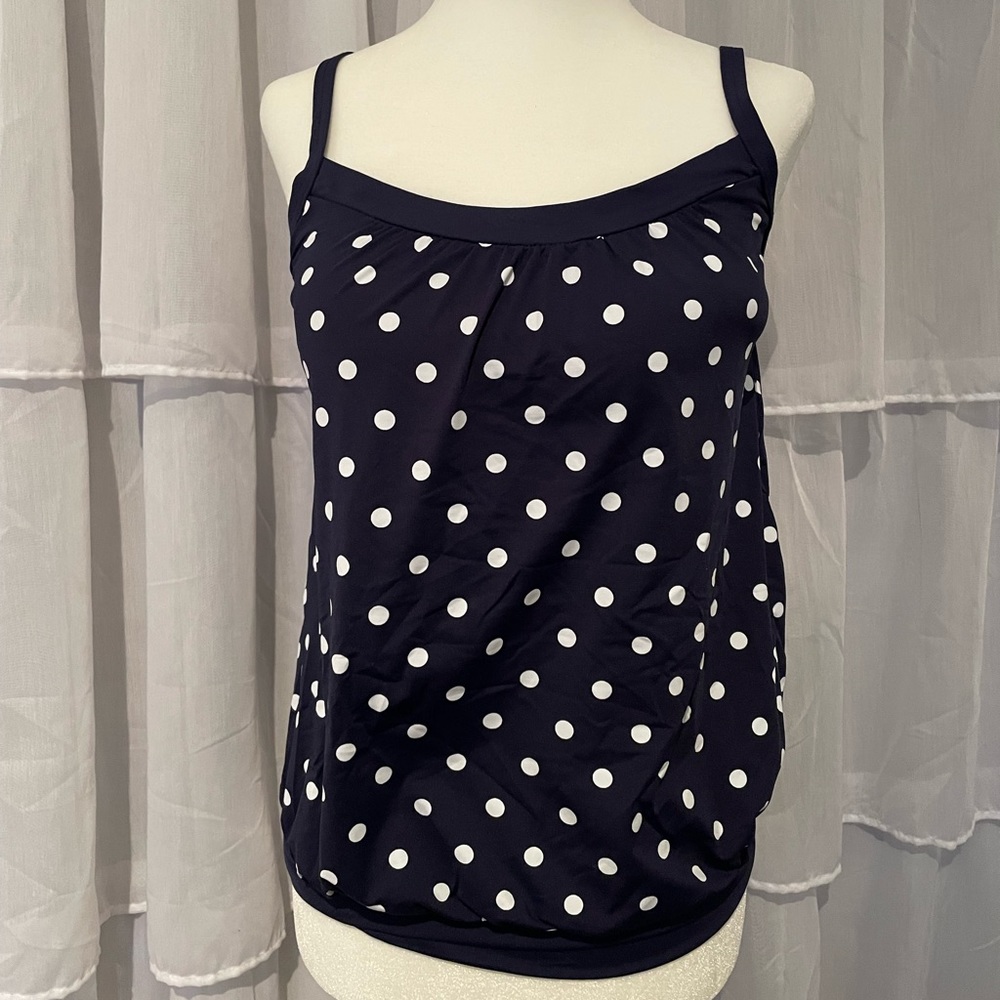 Lands’ End Blouson Tummy Hiding Tankini Top Polka Dot Size 4